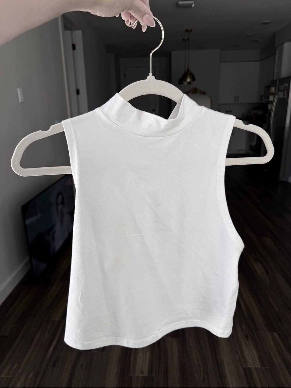 White Sleeveless Mock Neck Tank Top